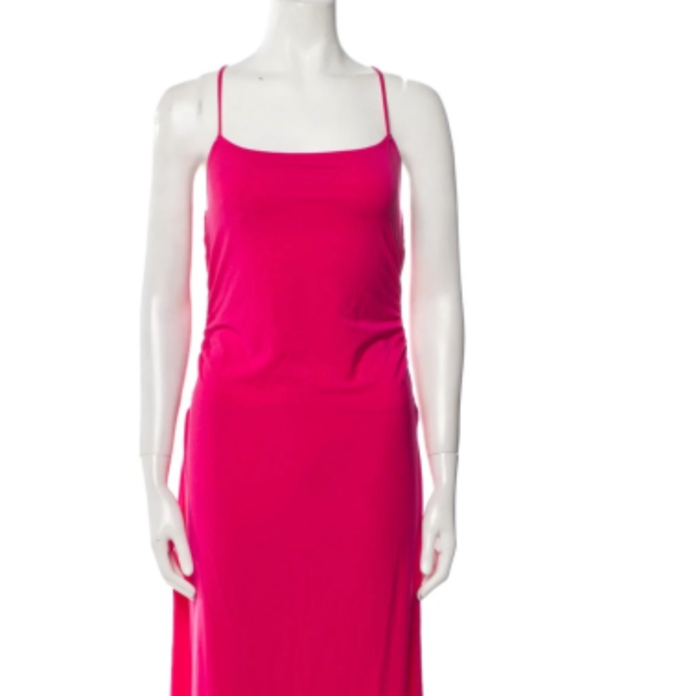 Square Neckline Knit Midi Length Dress - Pink